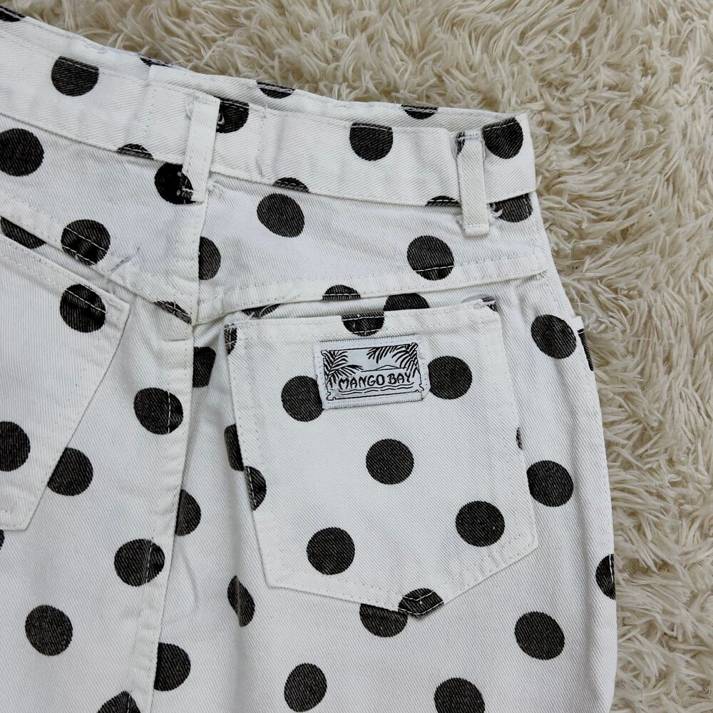 Vintage 1990s Mango Bay White Polka Dot Denim Mini Skirt 23" Waist - Picture 3 of 5